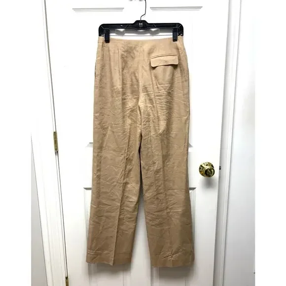 Vintage Talbots Pants Tan Linen High Waist Lined Pleated Dress Slacks, Size 4 - Picture 2 of 6